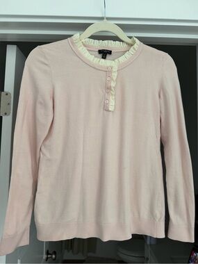 Talbots Pink Knit Sweater with Cream Ruffle Trim